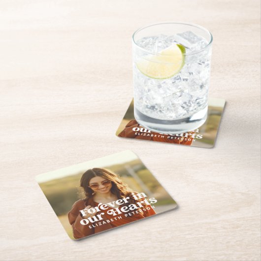 フォーエバーインハートシンプルカスタム写真記念 スクエアペーパーコースター (インサイチュ)