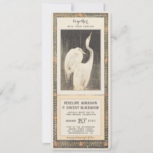 フォーエバークレーンラブ – ヴィンテージウェディング 招待状 (正面)