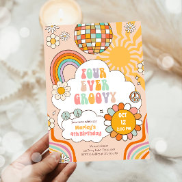 フォーエバーグルービーパーティーレトロ70sレインボー誕生日 招待状