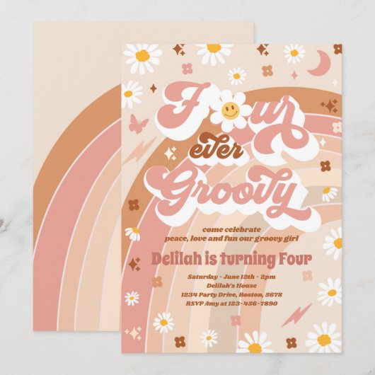 フォーエバーグルービーヒッパイレインボー4th誕生日パーティー 招待状 (正面/裏面)