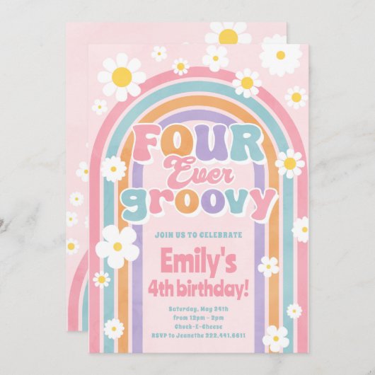 フォーエバーグルービーレインボー4th誕生日招待状 招待状 (正面/裏面)