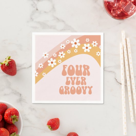 フォーエバーグルービーレトロデイジーレインボー4th誕生日 スタンダードカクテルナプキン (インサイチュ)