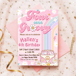 フォーエバーグルービーレトロボホレインボー4th誕生日 招待状