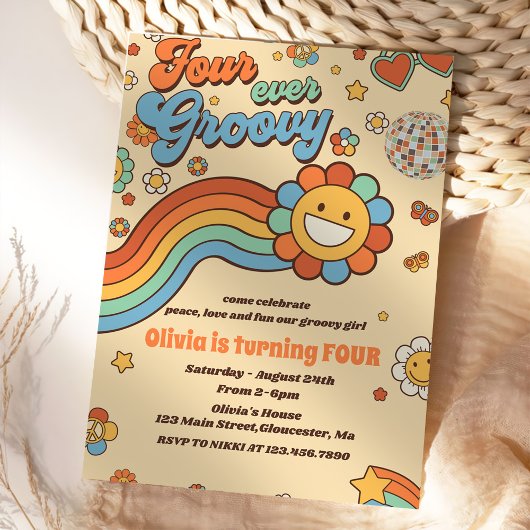 フォーエバーグルービーレトロレインボー4th誕生日 招待状