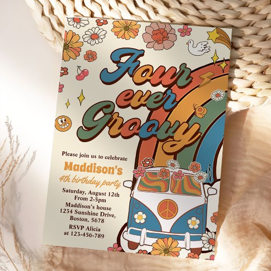 フォーエバーグルービーレトロレインボー4th誕生日 招待状