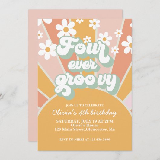 フォーエバーグルーヴィサンシャインデイジー誕生日 招待状 (正面/裏面)