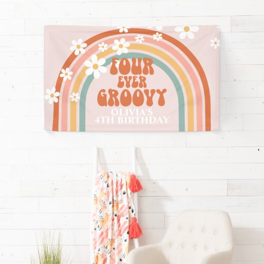 フォーエバーグルーヴィレトロレインボーデイジー誕生日 横断幕 (インサイチュ)