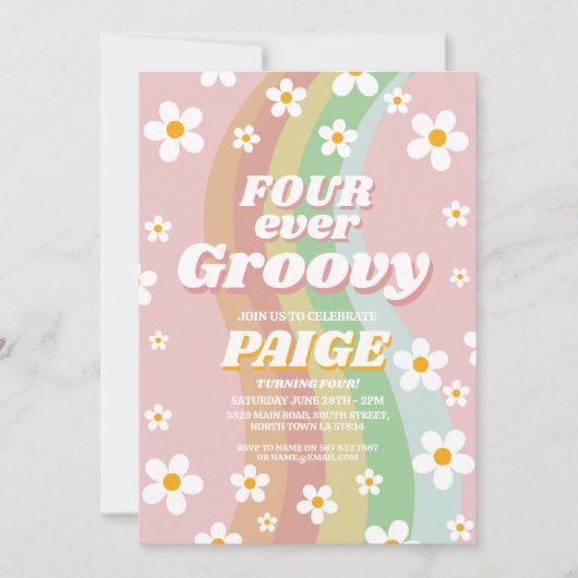 フォーエバーグルーヴィー4thフォーエバーピンクガールレトロ1970s 招待状 (正面)