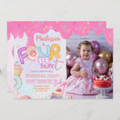 フォーエバースイートガール 4歳誕生日パーティー招待状 招待状 (正面/裏面)