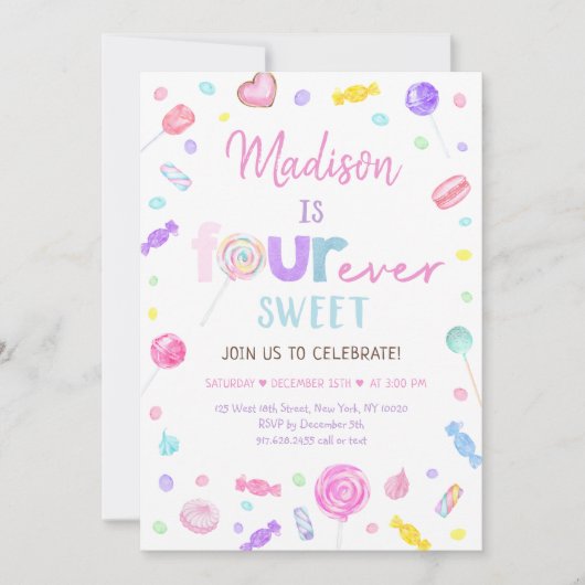 フォーエバースイートショップキャンディ棒つきキャンデー誕生日 招待状 (正面)