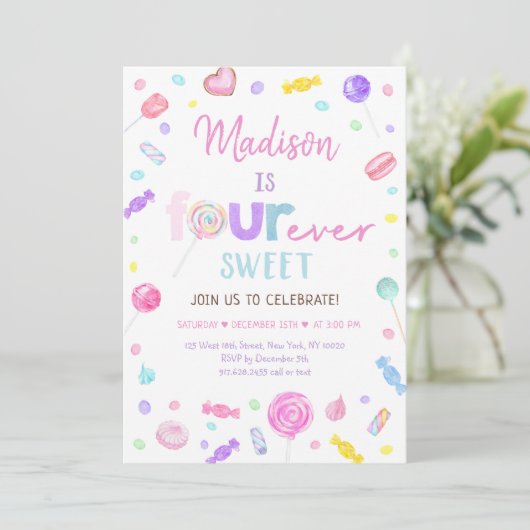 フォーエバースイートショップキャンディ棒つきキャンデー誕生日 招待状 (スタンド正面)
