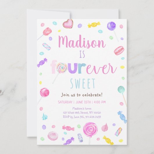 フォーエバースイートショップキャンディ誕生日 招待状 (正面)