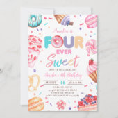 フォーエバースイートドーナツキャンディー4歳の誕生日パーティー招待状 招待状 (正面)