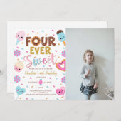 フォーエバースイートフォト誕生日ドーナツ4th誕生日 招待状 (正面/裏面)