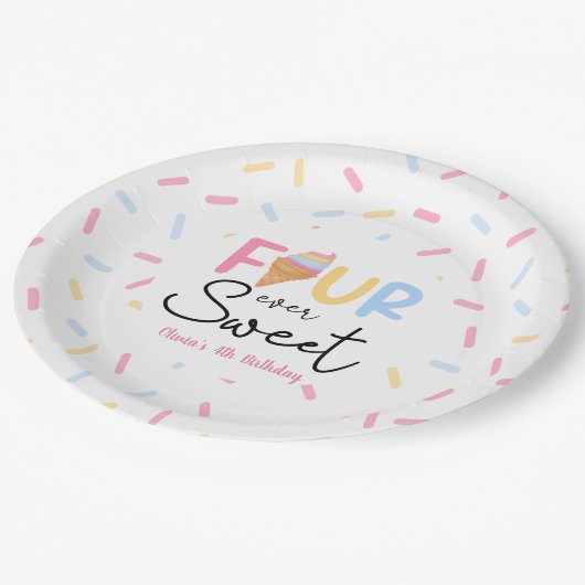 フォーエバースウィートアイスクリーム4th誕生日パーティー ペーパープレート (アングル)
