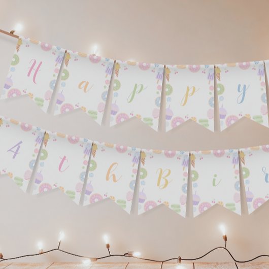 フォーエバースウィートテーマガール4thバースデーバナー バンティングフラッグ