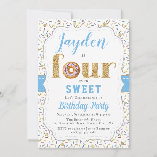 フォーエバースウィートドナットボーイズ4th誕生日招待状 招待状 (正面)
