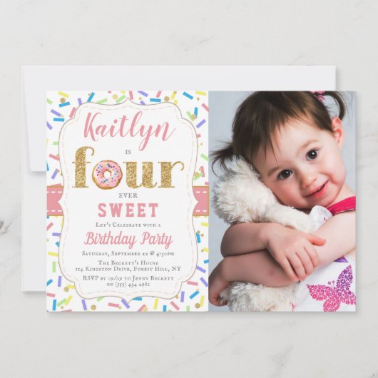 フォーエバースウィートドナツガールズ4th誕生日招待状 招待状 (正面)