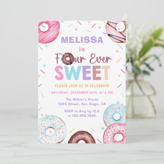 フォーエバースウィートドーナツ4th誕生日招待状 招待状 (スタンド正面)