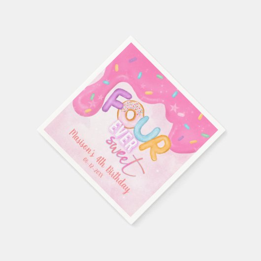 フォーエバースウィートピンクつや消しガールズ誕生日 スタンダードカクテルナプキン (角)