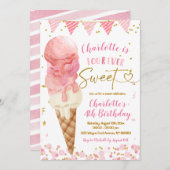 フォーエバースウィートピンクアイスクリーム第4誕生日 招待状 (正面/裏面)