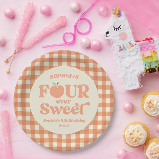 フォーエバースウィートピーチフルーツ4th誕生日パーティー ペーパープレート (パーティー)