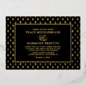 フォーエバーチャーム金ゴールド結婚ブラックのフォイル招待状 箔招待状 (正面)