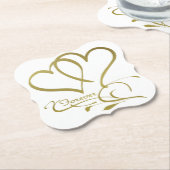 フォーエバーハート金ゴールドオンホワイト ペーパーコースター (アングル)