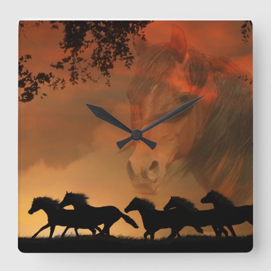 フォーエバーフリーホースクロック スクエア壁時計 (正面)
