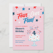 フォーエバーフリー4歳の誕生日パーティの招待状 招待状 (正面)