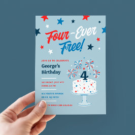 フォーエバーフリー4歳の誕生日パーティの招待状 招待状