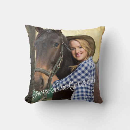 フォーエバーフレンズスクエアフォトラブハートタイポグラフィ クッション (正面)