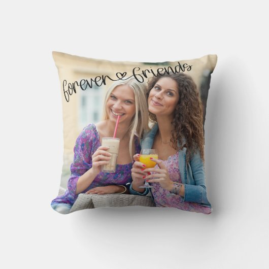 フォーエバーフレンズラブハートタイポグラフィスクエアフォト クッション (正面)