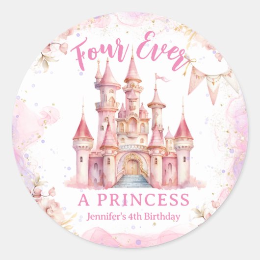 フォーエバープリンセスピンクキャッスルガール4th誕生日 ラウンドシール (正面)