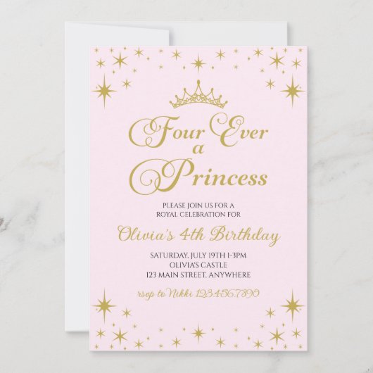 フォーエバープリンセス王室の4歳の誕生日 招待状 (正面)