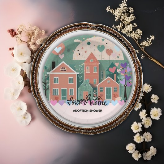 フォーエバーホームパステルハート養子縁組フォスターシャワー ペーパープレート