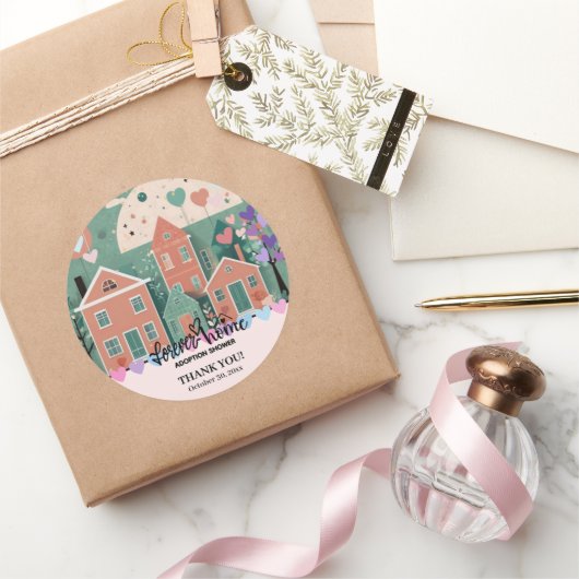 フォーエバーホームパステルハート養子縁組フォスターシャワー ラウンドシール (ギフト)