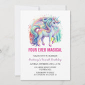 フォーエバーマジカルパステルユニコーンフォー誕生日 招待状 (正面)