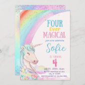 フォーエバーマジカルパステルユニコーン誕生日 招待状 (正面/裏面)