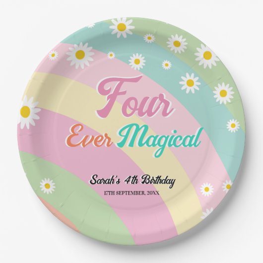 フォーエバーマジカルフォー誕生日デイジー ペーパープレート (正面)