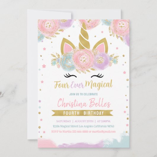 フォーエバーマジカルユニコーン誕生日 招待状 (正面)