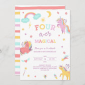 フォーエバーマジカルユニコーン4歳の誕生日 招待状 (正面/裏面)