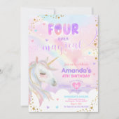 フォーエバーマジカルレインボーユニコーン金ゴールド誕生日 招待状 (正面)