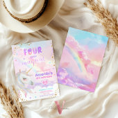 フォーエバーマジカルレインボーユニコーン金ゴールド誕生日 招待状