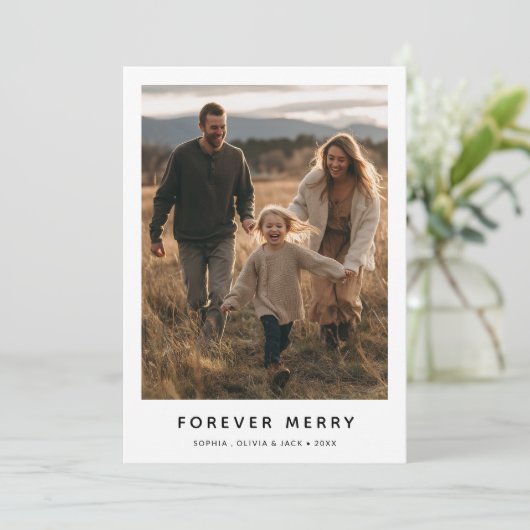 フォーエバーメリークリスマスファミリーベビーおもしろい写真 シーズンカード (スタンド正面)
