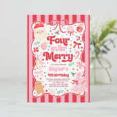 フォーエバーメリー クリスマス リボン 4歳の誕生日 招待状 (スタンド正面)