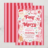 フォーエバーメリー クリスマス リボン 4歳の誕生日 招待状 (正面/裏面)