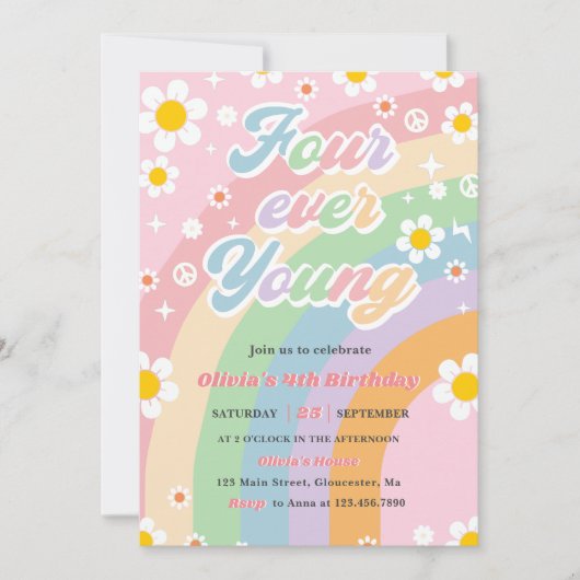 フォーエバーヤンググルービーデイジーレインボー4th誕生日 招待状 (正面)