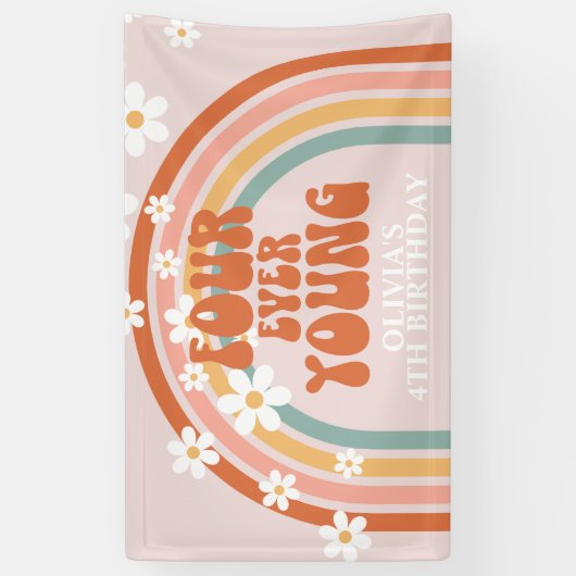 フォーエバーヤングレトロレインボーデイジー誕生日 横断幕 (縦)