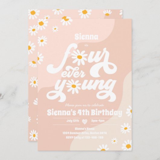 フォーエバーヤング4歳パーティーボホデイジー 招待状 (正面/裏面)
